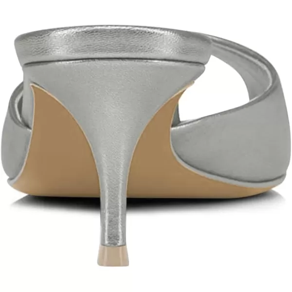 imageFSJ Women Comfort Peep Toe Low Kitten Heel Sandals Slip On Mules Wide Straps Backless Summer Dressy Slide Slippers Size 415 USSilver Gray