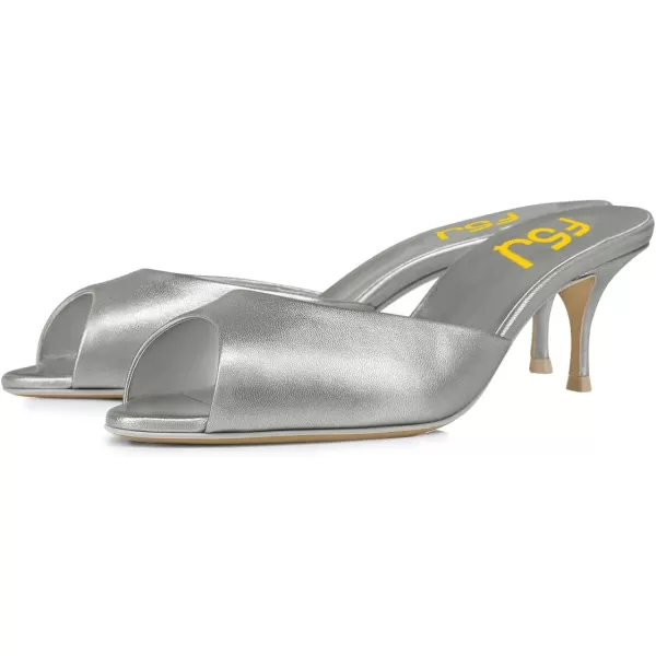 imageFSJ Women Comfort Peep Toe Low Kitten Heel Sandals Slip On Mules Wide Straps Backless Summer Dressy Slide Slippers Size 415 USSilver Gray