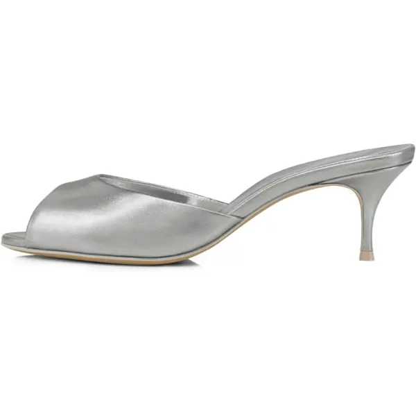 imageFSJ Women Comfort Peep Toe Low Kitten Heel Sandals Slip On Mules Wide Straps Backless Summer Dressy Slide Slippers Size 415 USSilver Gray