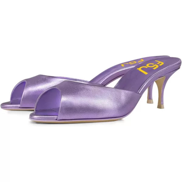 imageFSJ Women Comfort Peep Toe Low Kitten Heel Sandals Slip On Mules Wide Straps Backless Summer Dressy Slide Slippers Size 415 USViolet