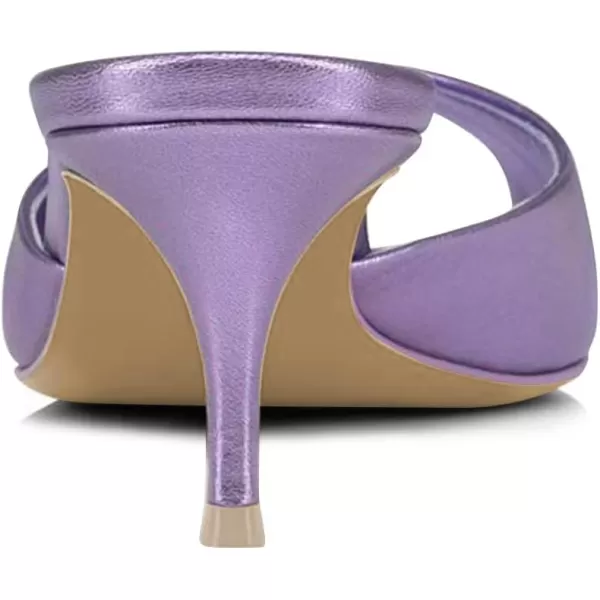 imageFSJ Women Comfort Peep Toe Low Kitten Heel Sandals Slip On Mules Wide Straps Backless Summer Dressy Slide Slippers Size 415 USViolet