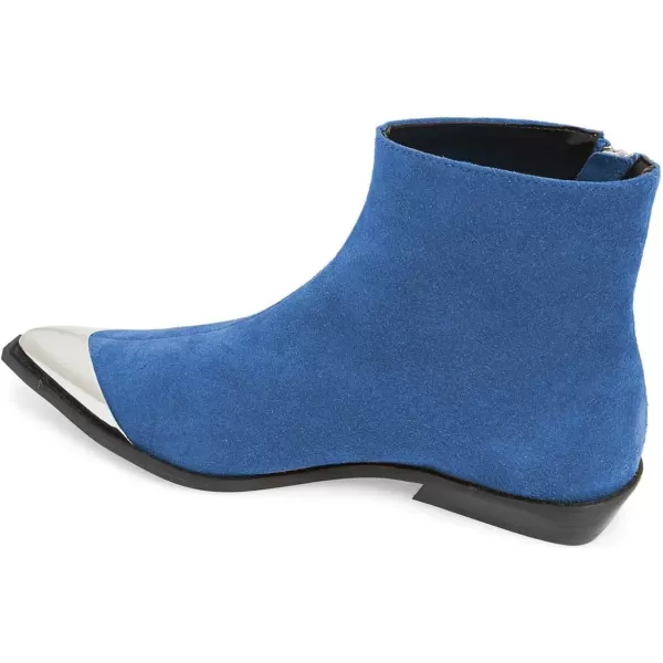 imageFSJ Women Comfy Western Flat Ankle Boots Low Heel Pointed Toe Side Zipper Booties Dress Daily Work Shoes Size 415 USBlue