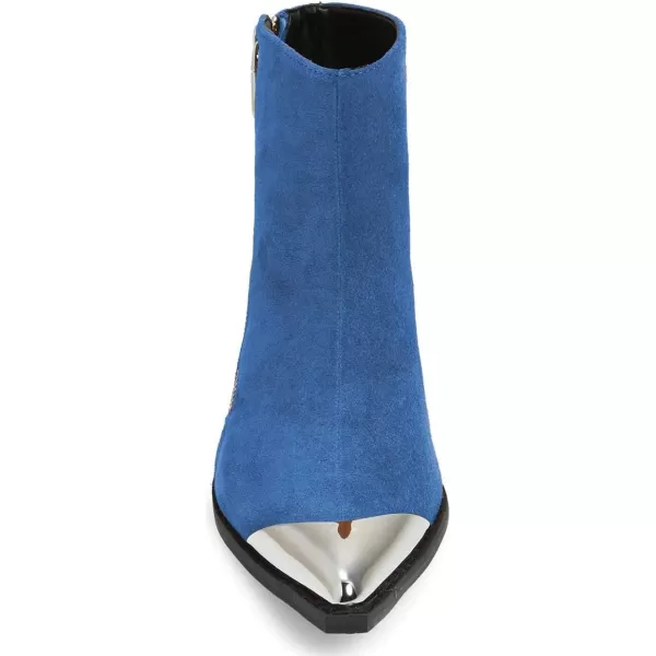 imageFSJ Women Comfy Western Flat Ankle Boots Low Heel Pointed Toe Side Zipper Booties Dress Daily Work Shoes Size 415 USBlue