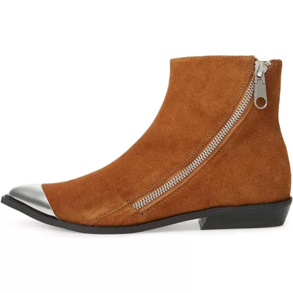 imageFSJ Women Comfy Western Flat Ankle Boots Low Heel Pointed Toe Side Zipper Booties Dress Daily Work Shoes Size 415 USBrown