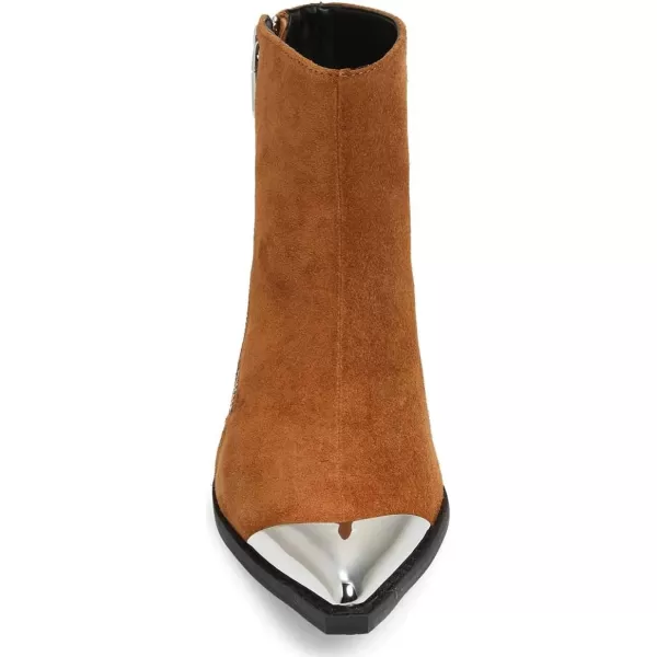 imageFSJ Women Comfy Western Flat Ankle Boots Low Heel Pointed Toe Side Zipper Booties Dress Daily Work Shoes Size 415 USBrown