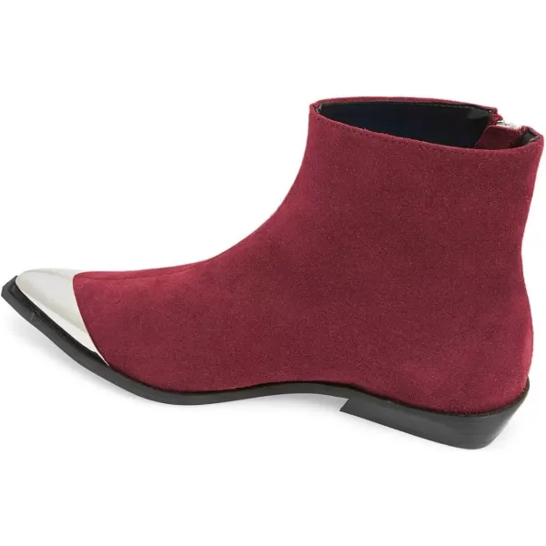 imageFSJ Women Comfy Western Flat Ankle Boots Low Heel Pointed Toe Side Zipper Booties Dress Daily Work Shoes Size 415 USBurgundy