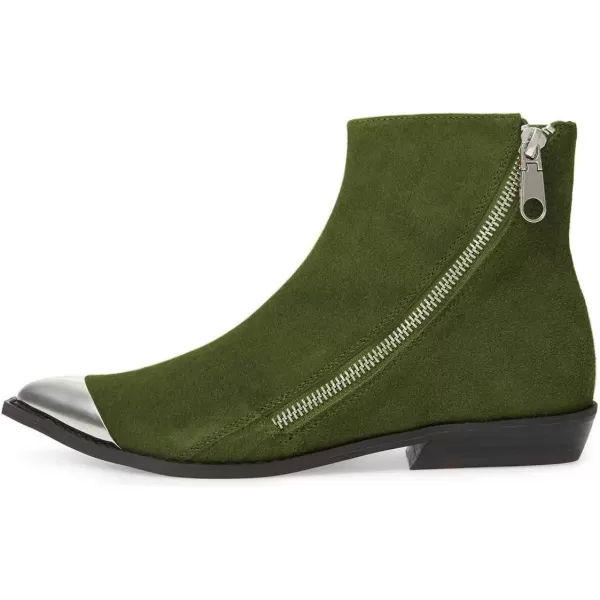 imageFSJ Women Comfy Western Flat Ankle Boots Low Heel Pointed Toe Side Zipper Booties Dress Daily Work Shoes Size 415 USDark Green
