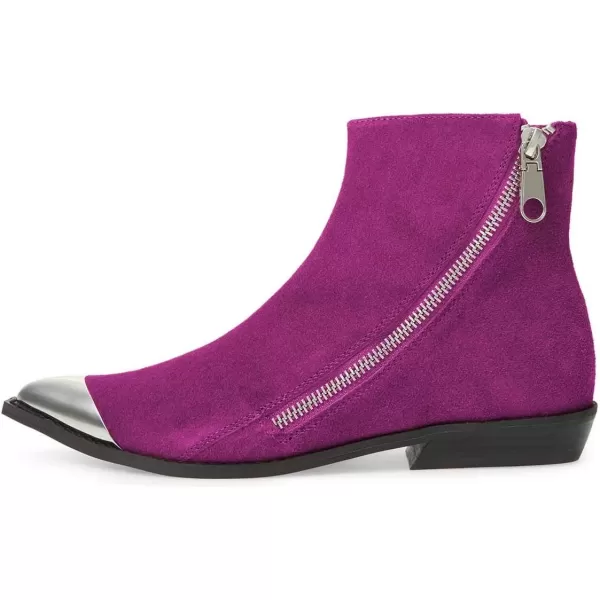 imageFSJ Women Comfy Western Flat Ankle Boots Low Heel Pointed Toe Side Zipper Booties Dress Daily Work Shoes Size 415 USFuchsia