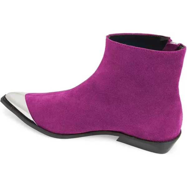 imageFSJ Women Comfy Western Flat Ankle Boots Low Heel Pointed Toe Side Zipper Booties Dress Daily Work Shoes Size 415 USFuchsia