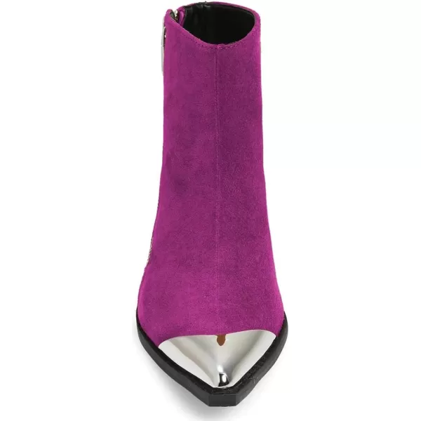 imageFSJ Women Comfy Western Flat Ankle Boots Low Heel Pointed Toe Side Zipper Booties Dress Daily Work Shoes Size 415 USFuchsia