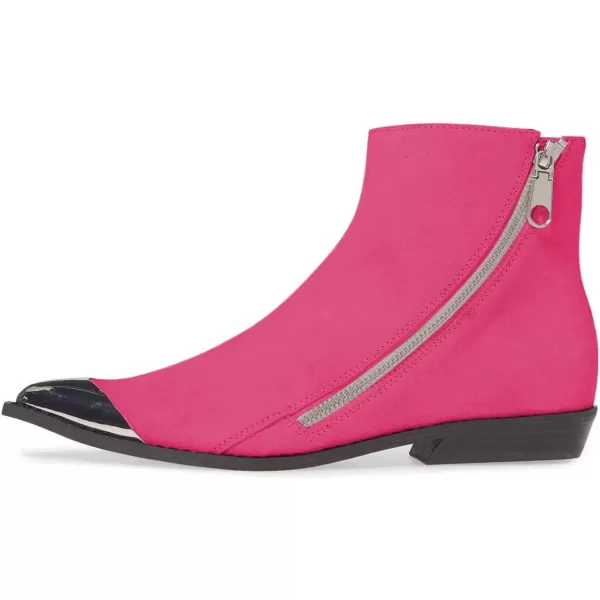 imageFSJ Women Comfy Western Flat Ankle Boots Low Heel Pointed Toe Side Zipper Booties Dress Daily Work Shoes Size 415 USHot Pink