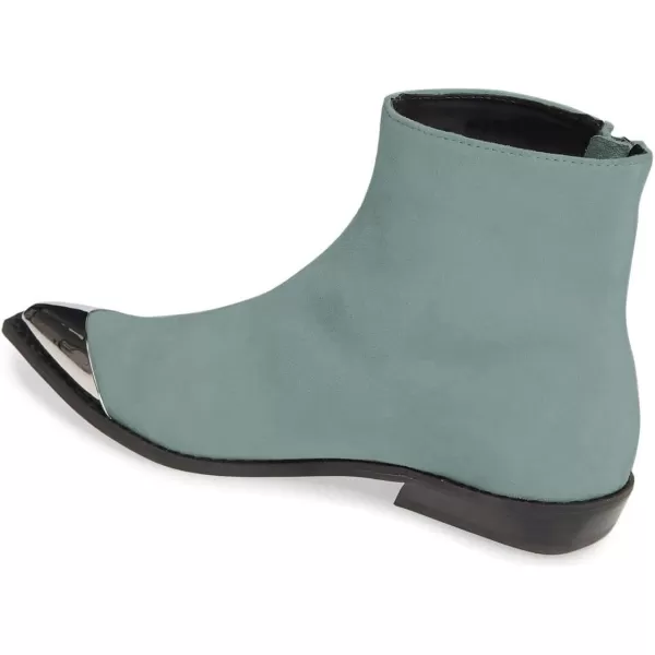 imageFSJ Women Comfy Western Flat Ankle Boots Low Heel Pointed Toe Side Zipper Booties Dress Daily Work Shoes Size 415 USLight Cyan