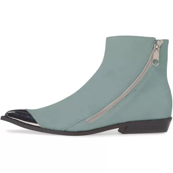 imageFSJ Women Comfy Western Flat Ankle Boots Low Heel Pointed Toe Side Zipper Booties Dress Daily Work Shoes Size 415 USLight Cyan