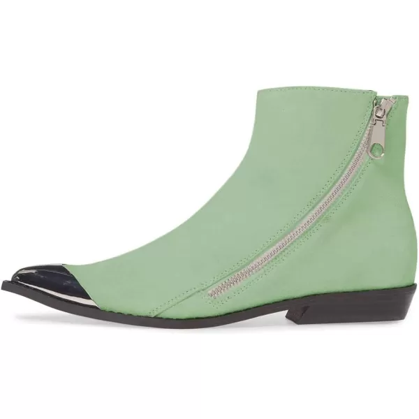 imageFSJ Women Comfy Western Flat Ankle Boots Low Heel Pointed Toe Side Zipper Booties Dress Daily Work Shoes Size 415 USPale Green