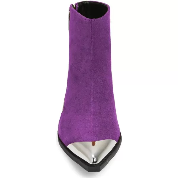 imageFSJ Women Comfy Western Flat Ankle Boots Low Heel Pointed Toe Side Zipper Booties Dress Daily Work Shoes Size 415 USPurple