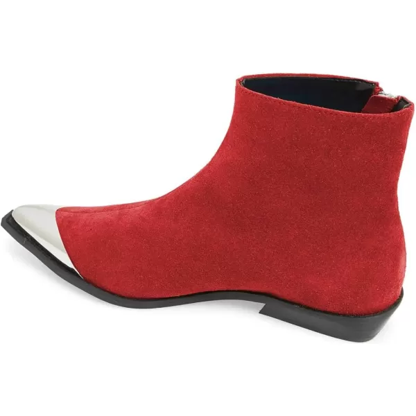imageFSJ Women Comfy Western Flat Ankle Boots Low Heel Pointed Toe Side Zipper Booties Dress Daily Work Shoes Size 415 USRed