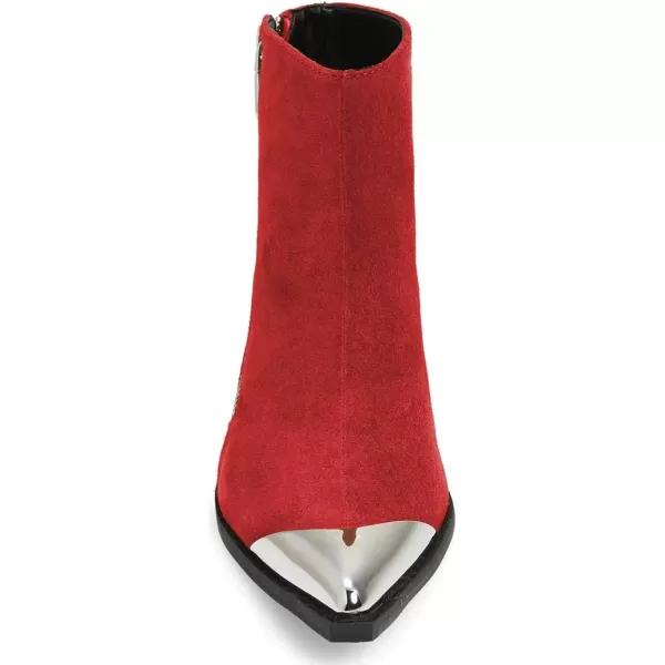 imageFSJ Women Comfy Western Flat Ankle Boots Low Heel Pointed Toe Side Zipper Booties Dress Daily Work Shoes Size 415 USRed