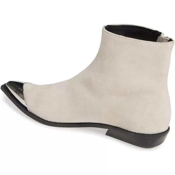 imageFSJ Women Comfy Western Flat Ankle Boots Low Heel Pointed Toe Side Zipper Booties Dress Daily Work Shoes Size 415 USWhite