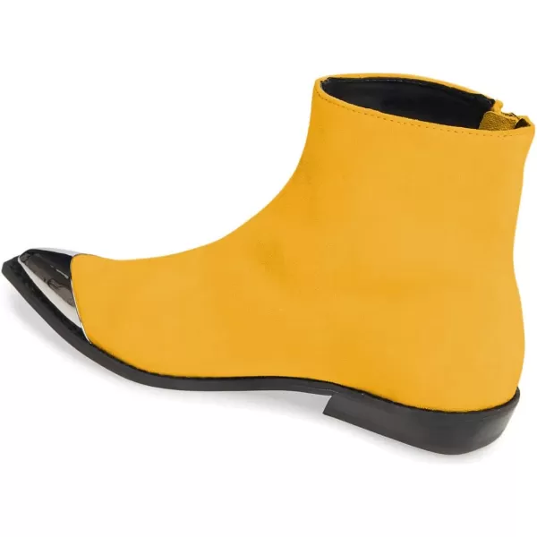 imageFSJ Women Comfy Western Flat Ankle Boots Low Heel Pointed Toe Side Zipper Booties Dress Daily Work Shoes Size 415 USYellow
