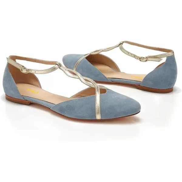 imageFSJ Women Cute Closed Toe DOrsay Flats TStraps Ankle Buckle Mary Jane Ballet Flats Comfort Soft Casual Walking Shoes Size 416 USBlue