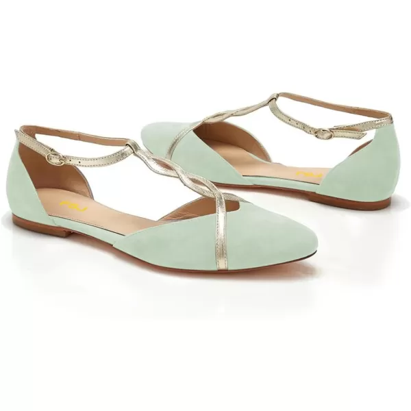 imageFSJ Women Cute Closed Toe DOrsay Flats TStraps Ankle Buckle Mary Jane Ballet Flats Comfort Soft Casual Walking Shoes Size 416 USGreen