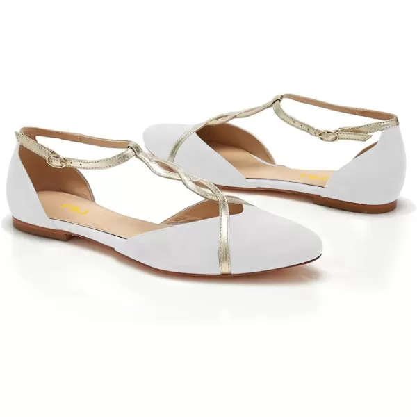 imageFSJ Women Cute Closed Toe DOrsay Flats TStraps Ankle Buckle Mary Jane Ballet Flats Comfort Soft Casual Walking Shoes Size 416 USWhite