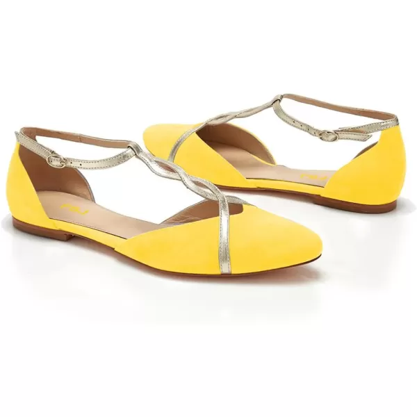 imageFSJ Women Cute Closed Toe DOrsay Flats TStraps Ankle Buckle Mary Jane Ballet Flats Comfort Soft Casual Walking Shoes Size 416 USYellow