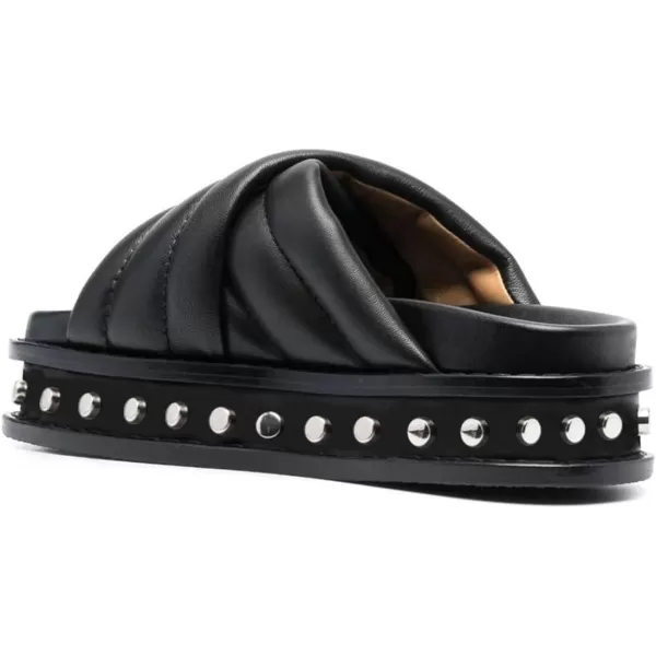 imageFSJ Women Fashion Mules Thick Sole Rivets Studded Flats Sandals Comfortable Open Toe Slip On Slides Crossed Strap Slipper Casual Shoes Size 416 USBlack