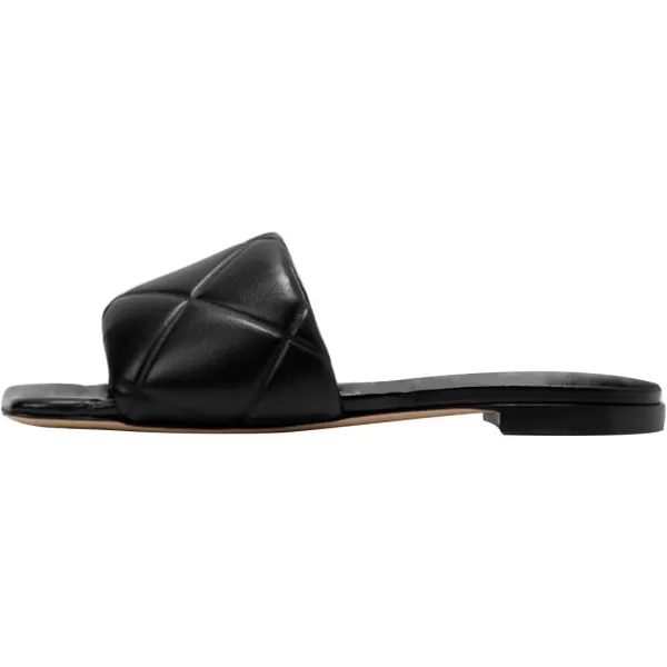 imageFSJ Women Fashion Open Square Toe Slide Sandals Slip on Slipper Flats Office Date Ladies ShoesBlack