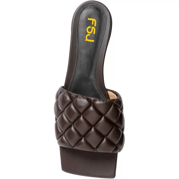 imageFSJ Women Fashion Open Square Toe Slide Sandals Slip on Slipper Flats Office Date Ladies ShoesBrown