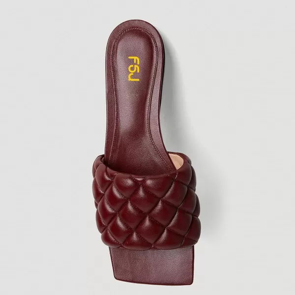 imageFSJ Women Fashion Open Square Toe Slide Sandals Slip on Slipper Flats Office Date Ladies ShoesBurgundy