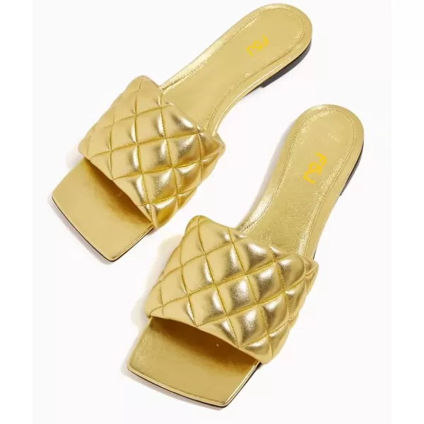 imageFSJ Women Fashion Open Square Toe Slide Sandals Slip on Slipper Flats Office Date Ladies ShoesGold