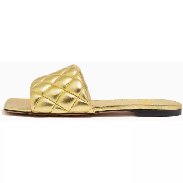 imageFSJ Women Fashion Open Square Toe Slide Sandals Slip on Slipper Flats Office Date Ladies ShoesGold