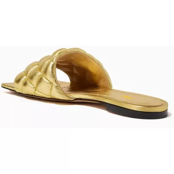imageFSJ Women Fashion Open Square Toe Slide Sandals Slip on Slipper Flats Office Date Ladies ShoesGold