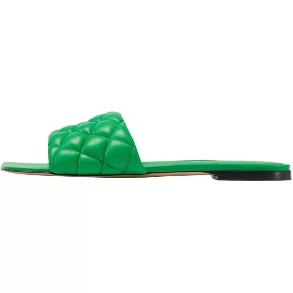 imageFSJ Women Fashion Open Square Toe Slide Sandals Slip on Slipper Flats Office Date Ladies ShoesGreen