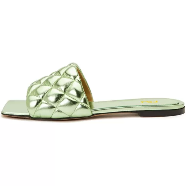 imageFSJ Women Fashion Open Square Toe Slide Sandals Slip on Slipper Flats Office Date Ladies ShoesLight Green