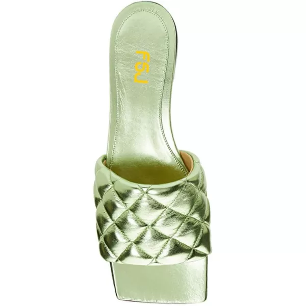 imageFSJ Women Fashion Open Square Toe Slide Sandals Slip on Slipper Flats Office Date Ladies ShoesLight Green