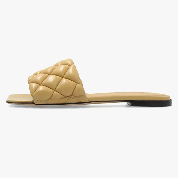imageFSJ Women Fashion Open Square Toe Slide Sandals Slip on Slipper Flats Office Date Ladies ShoesWheat