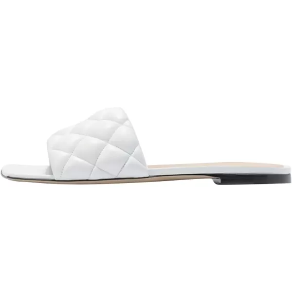 imageFSJ Women Fashion Open Square Toe Slide Sandals Slip on Slipper Flats Office Date Ladies ShoesWhite