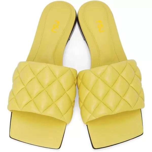 imageFSJ Women Fashion Open Square Toe Slide Sandals Slip on Slipper Flats Office Date Ladies ShoesYellow