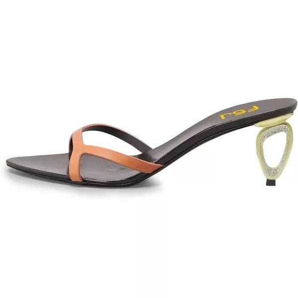 imageFSJ Women Fashion Open Toe Mules Special Mid Heel Slip On Comfy Summer Ladies Slipper Shoes Size 415 USOrangeblack