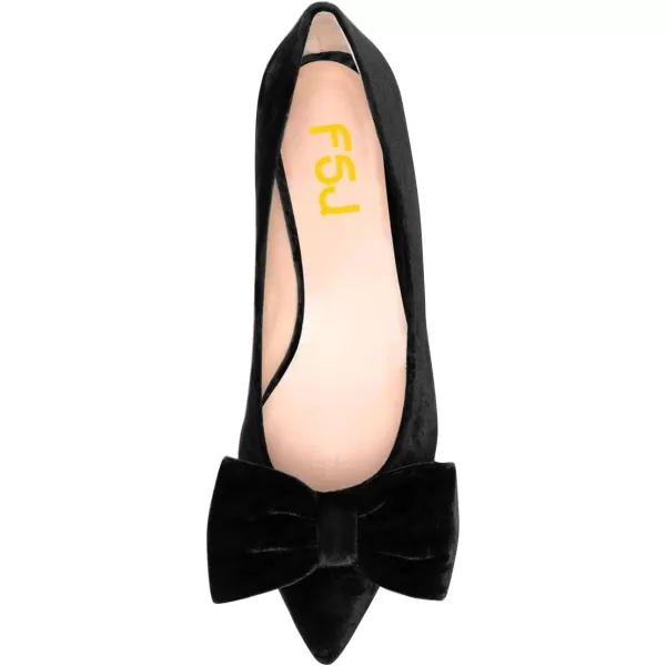 imageFSJ Women Graceful Velvet Pointed Toe Flats Cute Bowknot Low Heel Slip On Daily Casual Pump Shoes Size 415 USBlack