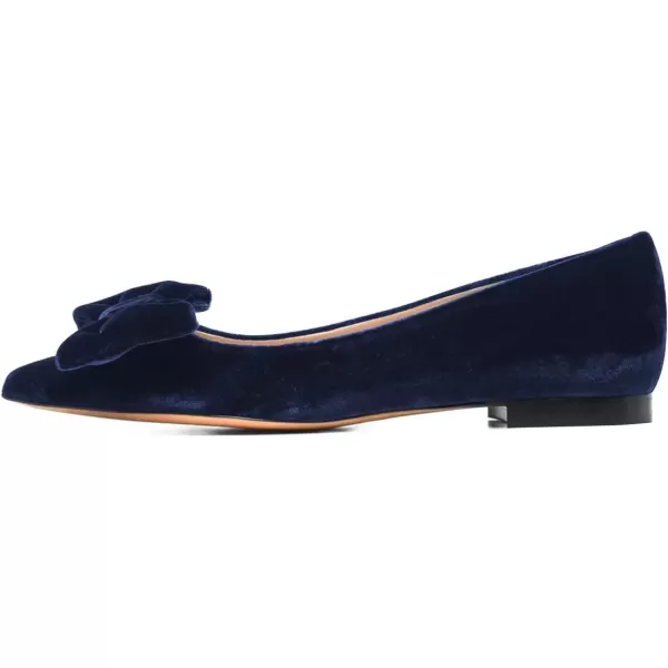 imageFSJ Women Graceful Velvet Pointed Toe Flats Cute Bowknot Low Heel Slip On Daily Casual Pump Shoes Size 415 USDark Blue