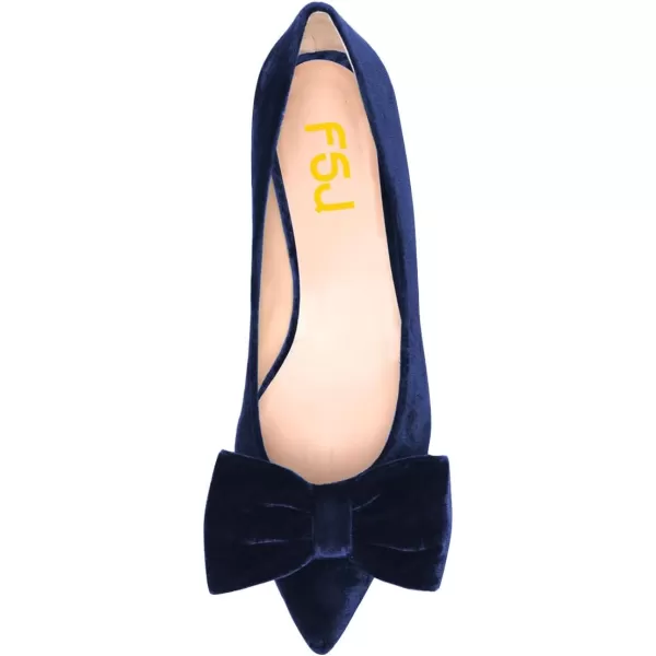imageFSJ Women Graceful Velvet Pointed Toe Flats Cute Bowknot Low Heel Slip On Daily Casual Pump Shoes Size 415 USDark Blue