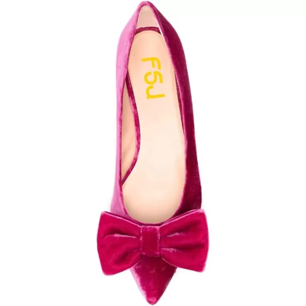 imageFSJ Women Graceful Velvet Pointed Toe Flats Cute Bowknot Low Heel Slip On Daily Casual Pump Shoes Size 415 USFuchsia
