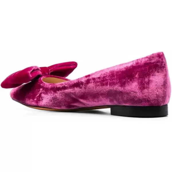 imageFSJ Women Graceful Velvet Pointed Toe Flats Cute Bowknot Low Heel Slip On Daily Casual Pump Shoes Size 415 USFuchsia