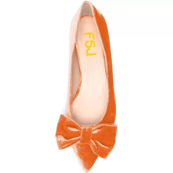 imageFSJ Women Graceful Velvet Pointed Toe Flats Cute Bowknot Low Heel Slip On Daily Casual Pump Shoes Size 415 USOrange