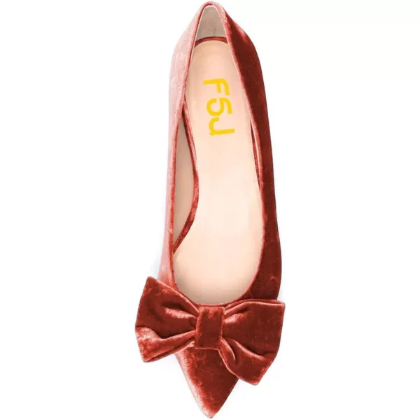 imageFSJ Women Graceful Velvet Pointed Toe Flats Cute Bowknot Low Heel Slip On Daily Casual Pump Shoes Size 415 USOrange Red
