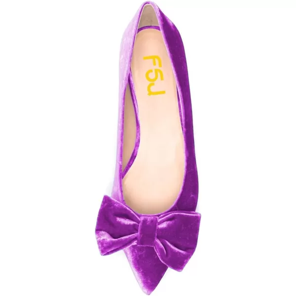 imageFSJ Women Graceful Velvet Pointed Toe Flats Cute Bowknot Low Heel Slip On Daily Casual Pump Shoes Size 415 USPurple