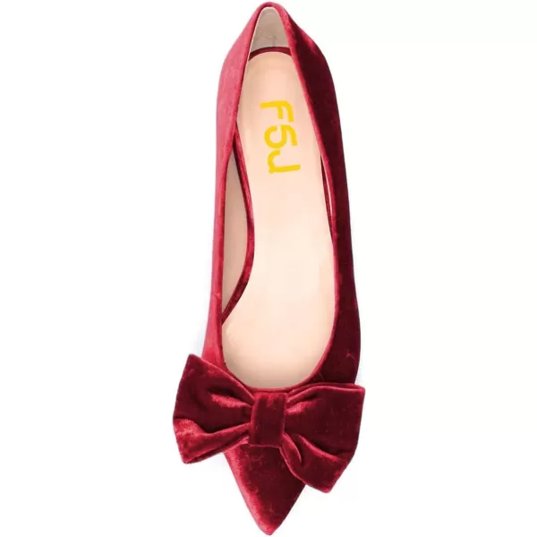 imageFSJ Women Graceful Velvet Pointed Toe Flats Cute Bowknot Low Heel Slip On Daily Casual Pump Shoes Size 415 USRed